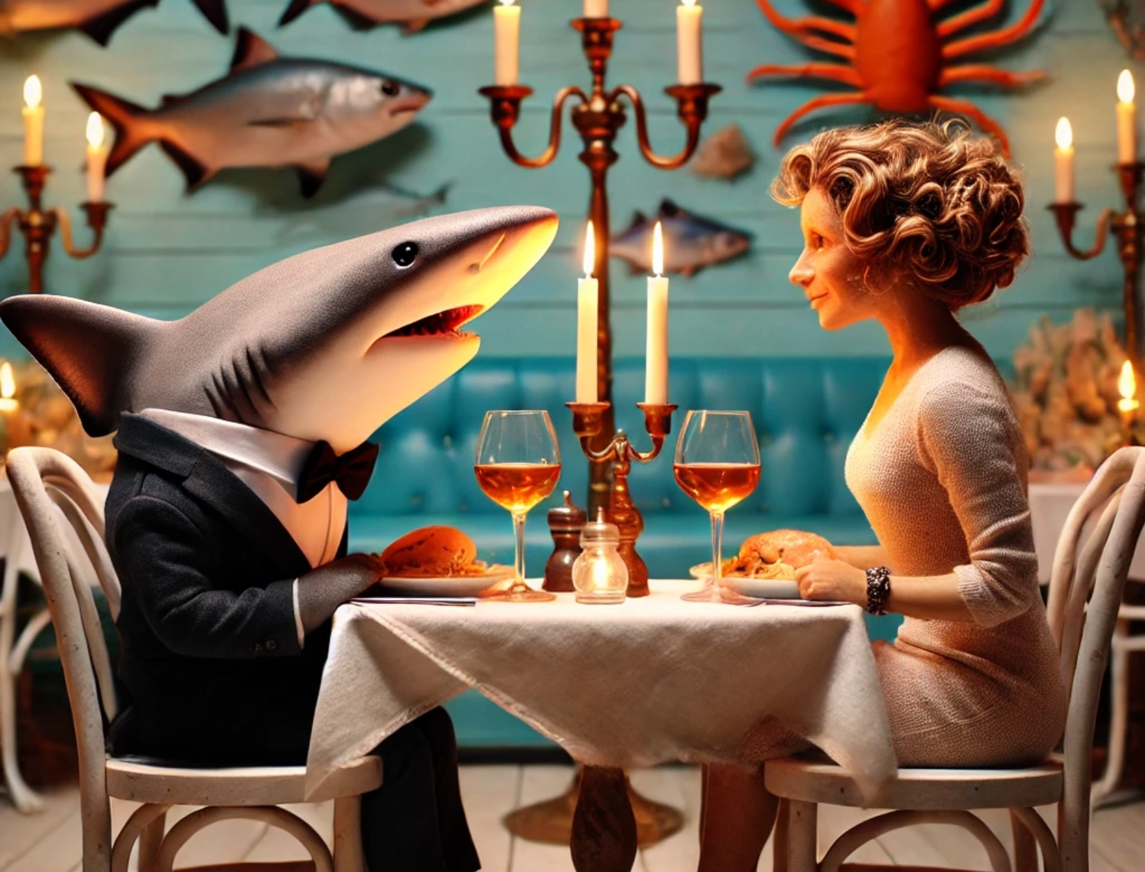 A dogfish shark and a woman go on a date.