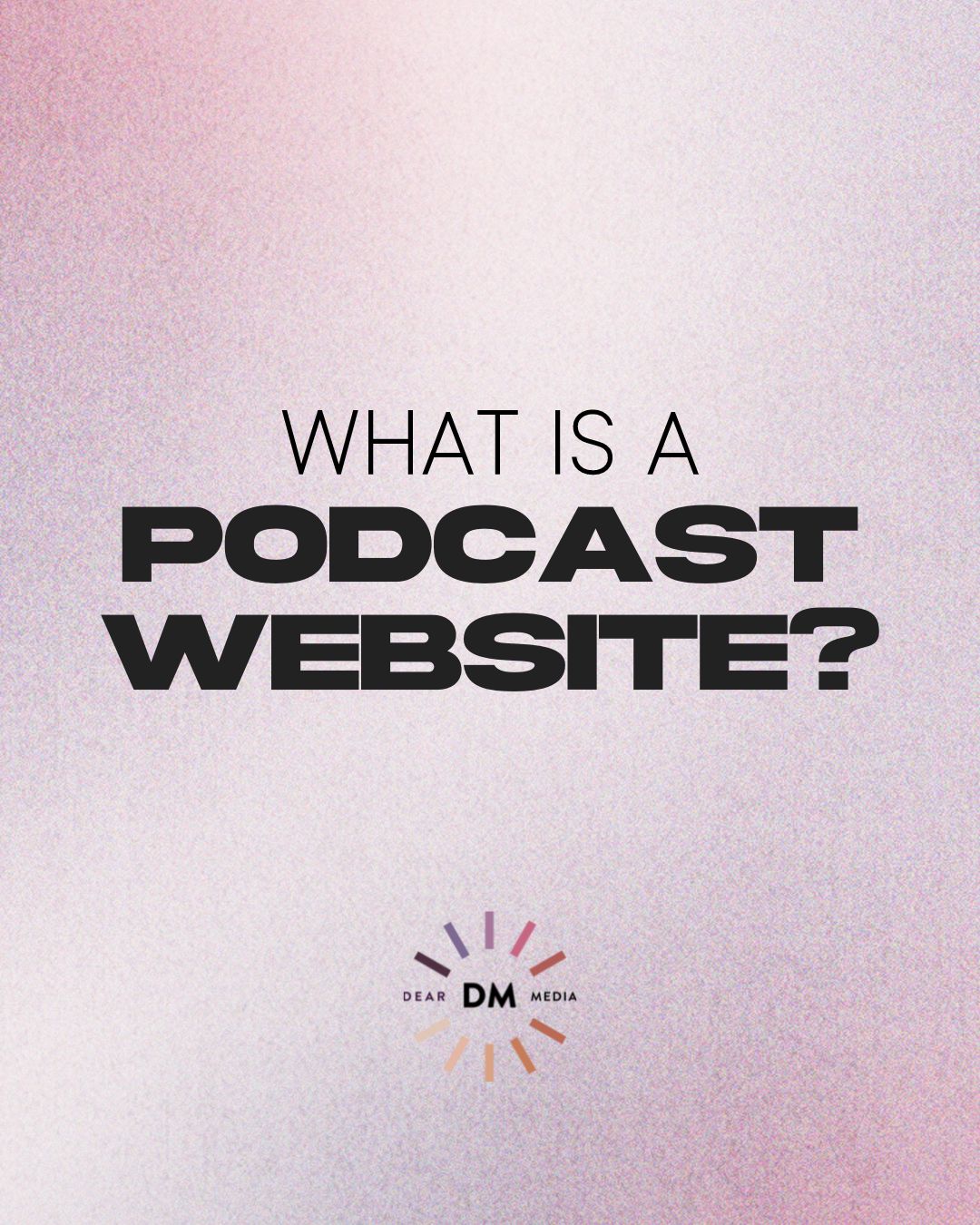 What is a podcast website written in black bold with a pink background